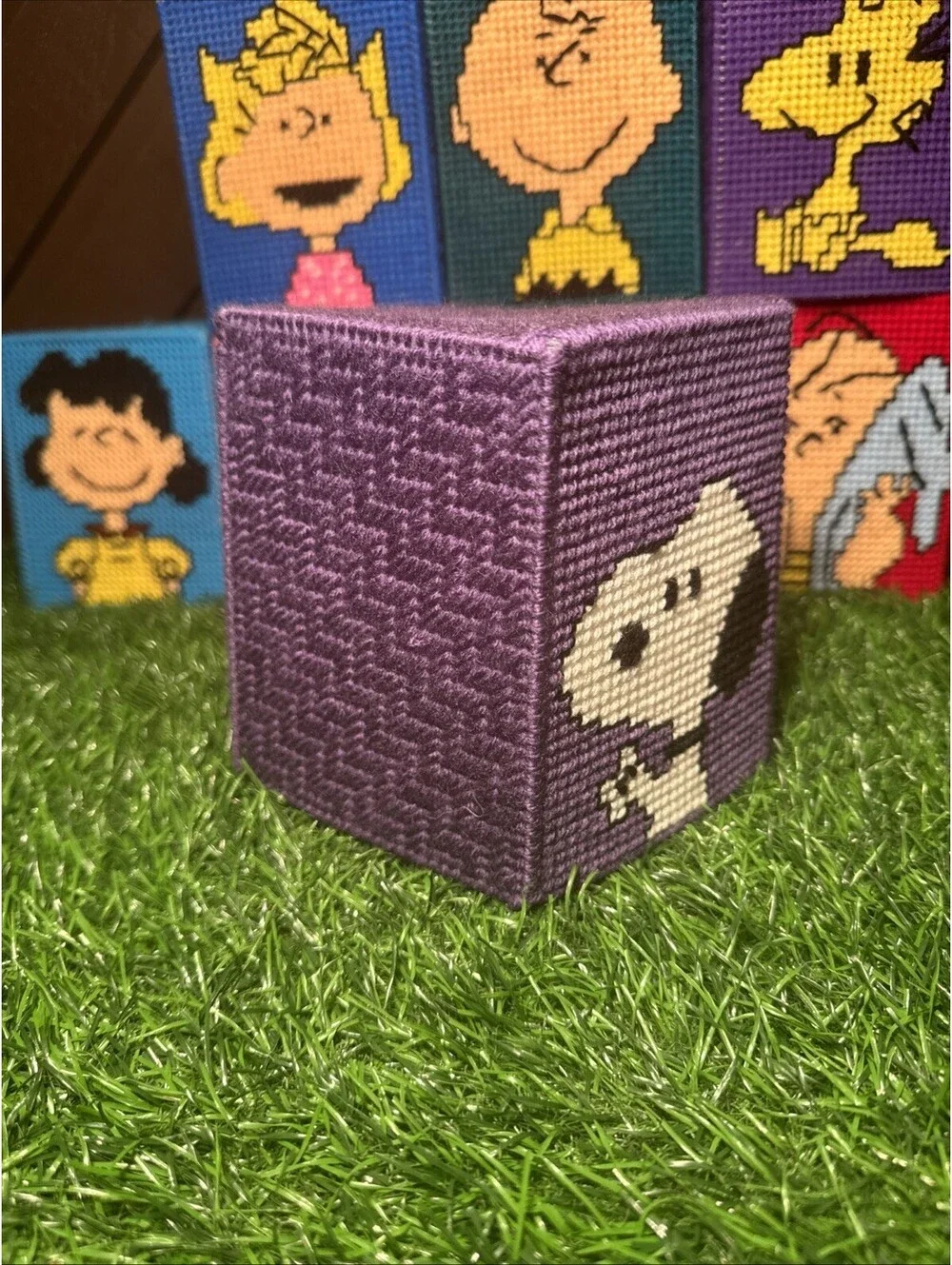 Vtg Peanuts Plastic Canvas Tissue Box Covers Lot of 8 Charlie Brown Snoopy Lucy
